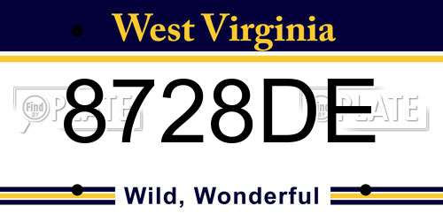8728DE West Virginia License Plate