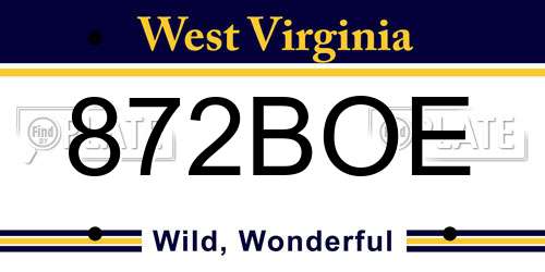 872BOE West Virginia License Plate