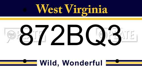 872BQ3 West Virginia License Plate