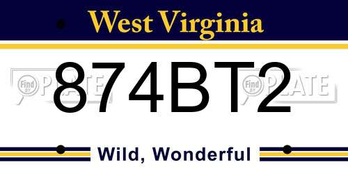 874BT2 West Virginia License Plate