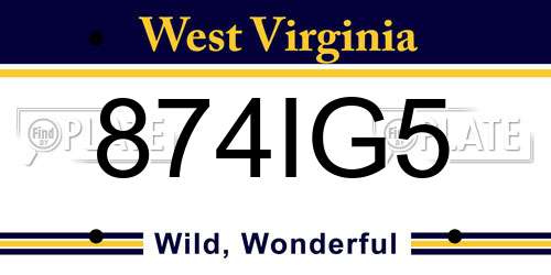 874IG5 West Virginia License Plate