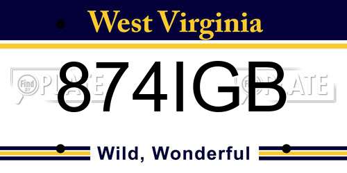 874IGB West Virginia License Plate
