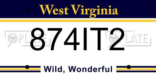 874IT2 West Virginia License Plate