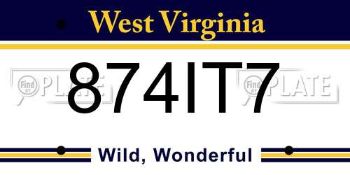 874IT7 West Virginia License Plate