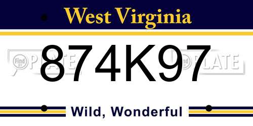 874K97 West Virginia License Plate
