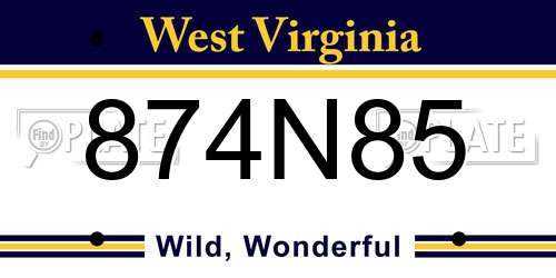 874N85 West Virginia License Plate