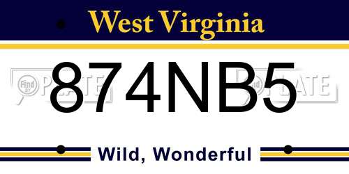874NB5 West Virginia License Plate