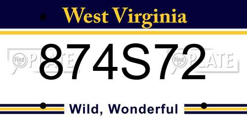 874S72 West Virginia License Plate