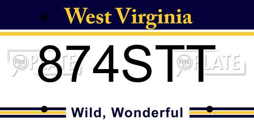 874STT West Virginia License Plate