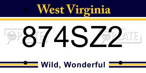 874SZ2 West Virginia License Plate
