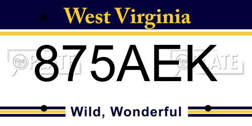 875AEK West Virginia License Plate