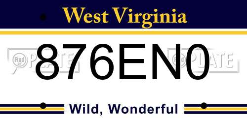 876EN0 West Virginia License Plate