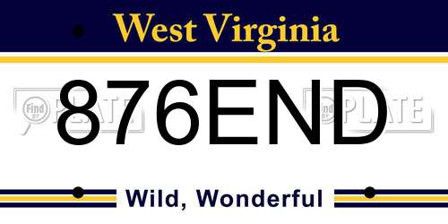 876END West Virginia License Plate