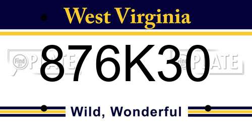 876K30 West Virginia License Plate