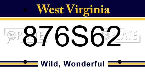 876S62 West Virginia License Plate