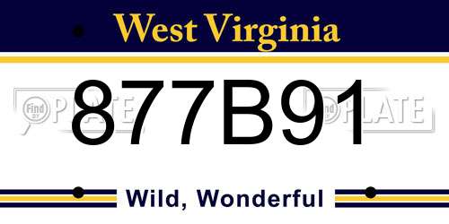 877B91 West Virginia License Plate