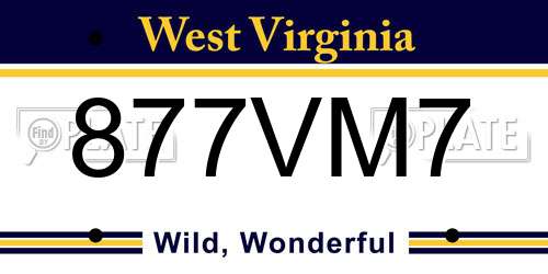 877VM7 West Virginia License Plate