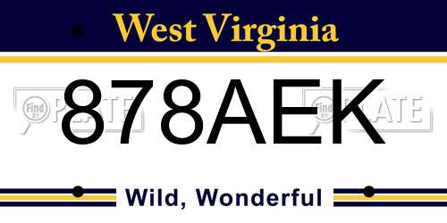878AEK West Virginia License Plate
