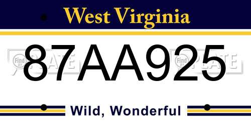 87AA925 West Virginia License Plate