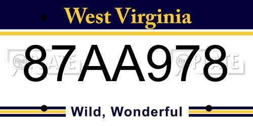 87AA978 West Virginia License Plate