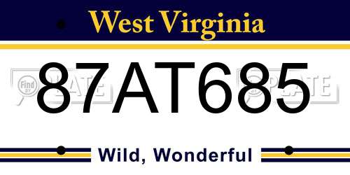 87AT685 West Virginia License Plate