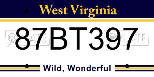 87BT397 West Virginia License Plate