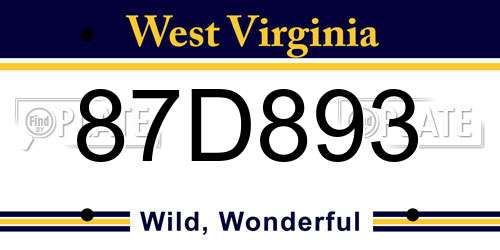 87D893 West Virginia License Plate