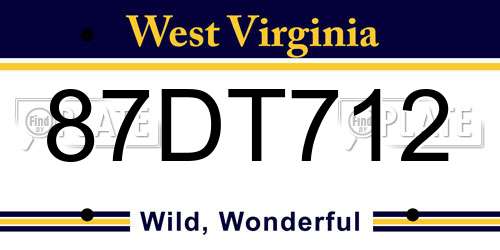 87DT712 West Virginia License Plate