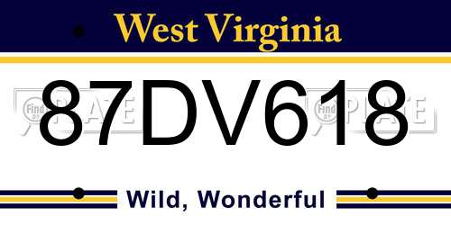 87DV618 West Virginia License Plate