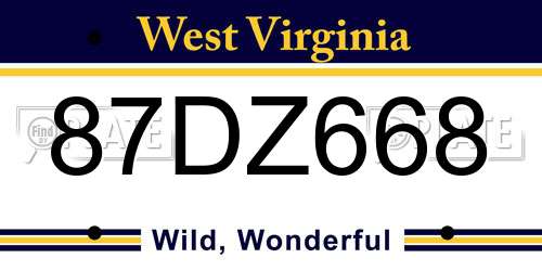 87DZ668 West Virginia License Plate