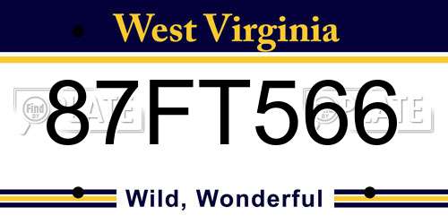 87FT566 West Virginia License Plate