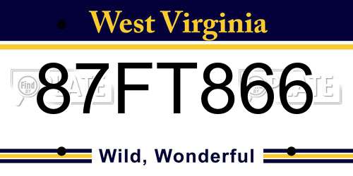 87FT866 West Virginia License Plate