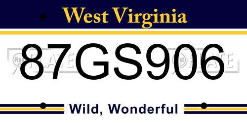 87GS906 West Virginia License Plate