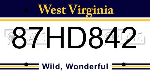 87HD842 West Virginia License Plate