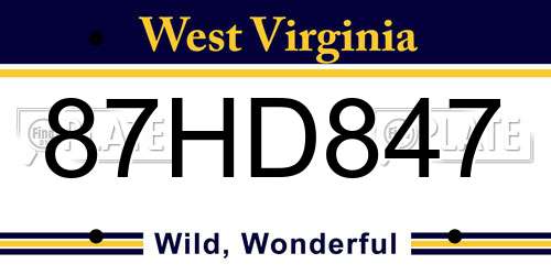 87HD847 West Virginia License Plate