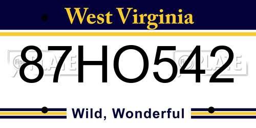 87HO542 West Virginia License Plate