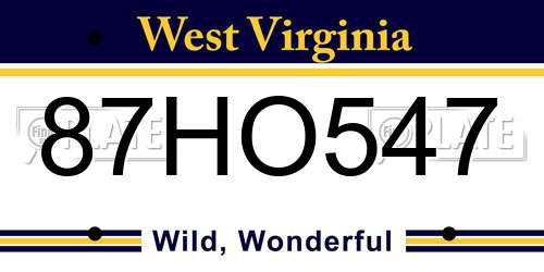 87HO547 West Virginia License Plate