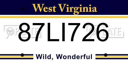 87LI726 West Virginia License Plate