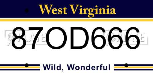 87OD666 West Virginia License Plate
