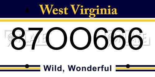 87OO666 West Virginia License Plate