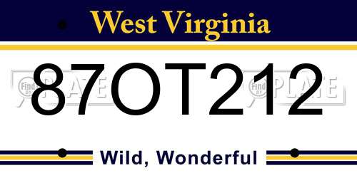 87OT212 West Virginia License Plate