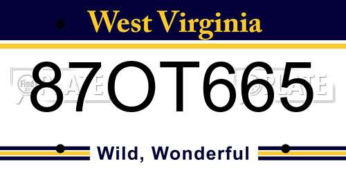 87OT665 West Virginia License Plate