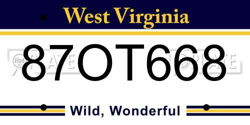 87OT668 West Virginia License Plate