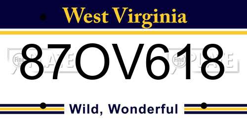 87OV618 West Virginia License Plate