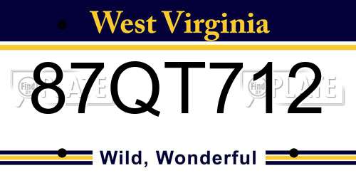 87QT712 West Virginia License Plate