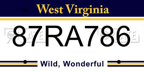 87RA786 West Virginia License Plate