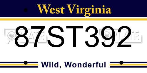 87ST392 West Virginia License Plate