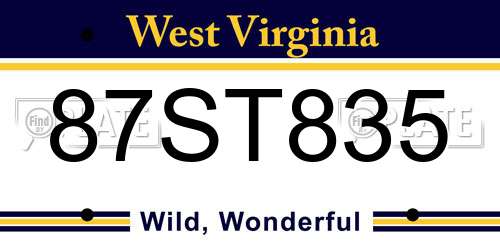 87ST835 West Virginia License Plate