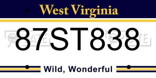 87ST838 West Virginia License Plate