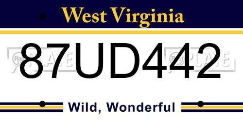 87UD442 West Virginia License Plate